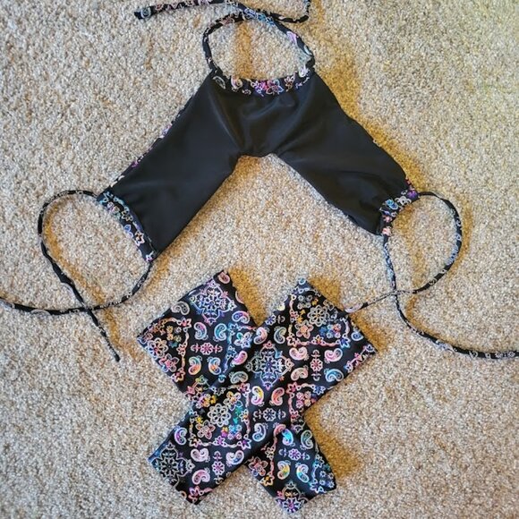 Holographic Paisley Underboob Halter Top + Matching Arm Sleeves - Picture 2 of 5